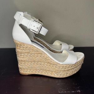 Ralph Lauren Purple Label White Espadrille Wedge Sandal Heels